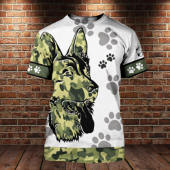 Camouflage German Shepherd All Over Print Shirt - 3D T-Shirt - White