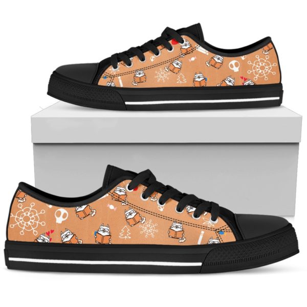 Cat And Book Low Top Shoes - Women's Shoes - Black