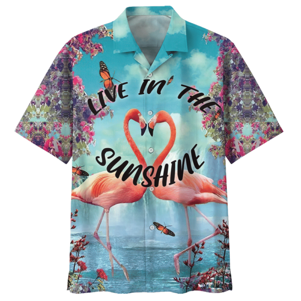 Couple Flamingo Live In The Sunshine Hawaiian Shirt - Hawaiian Shirt - Blue
