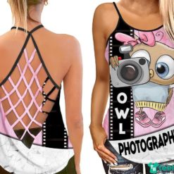 Cute Owl Photographer Cute Gift Hollow Tank Top - Hollow Tanktop - Pink