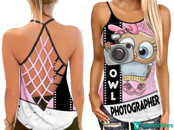 Cute Owl Photographer Cute Gift Hollow Tank Top - Hollow Tanktop - Pink