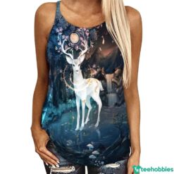 Cute Reindeer And Moon Gift For Girls Hollow Tank Top - Hollow Tanktop - Navy