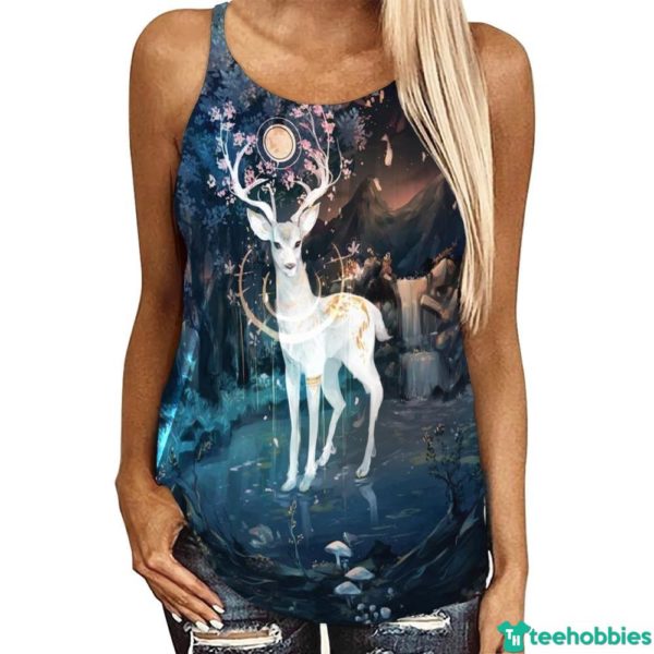 Cute Reindeer And Moon Gift For Girls Hollow Tank Top - Hollow Tanktop - Navy
