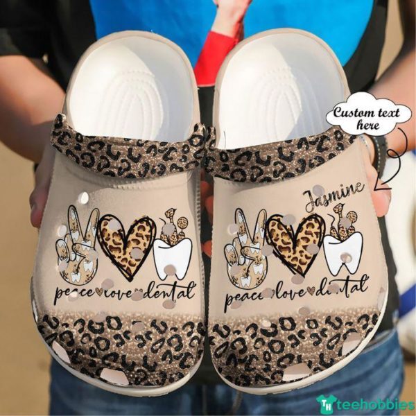 Dentist Personalized Peace Love Dental Clog Comfortable For Mens Womens Classic Clog Water Shoes-Clog Shoes-Light Brown