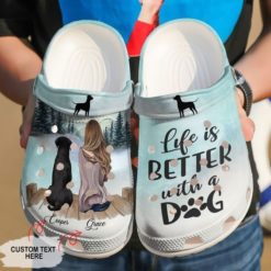 Dog Lover Personalized Name Life Is Better With A Dog Clog Shoes - Clog Shoes - Light Blue