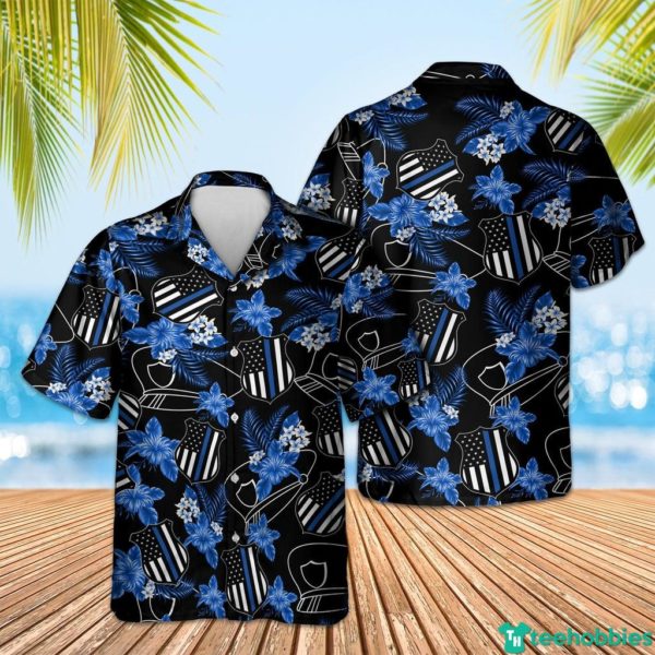 Flower Tropical Police Seamless Pattern Hawaiian Shirt - Hawaiian Shirt - Blue