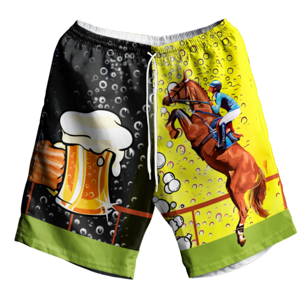 Horse Racing Drink More Beer Hawaiian Shirt And Short Pant - Short Pant - Yellow