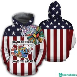 Joy To The Fishes In The Deep Blue Sea Joy To You And Me American Hippie 3D Hoodie - 3D Hoodie - Navy
