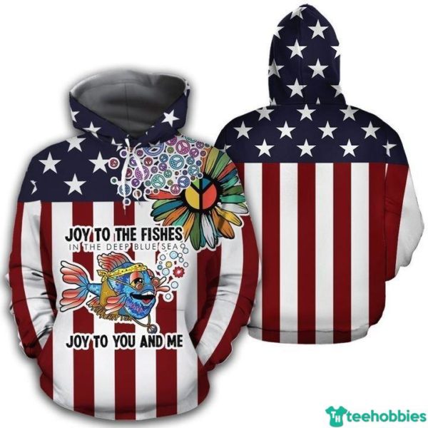 Joy To The Fishes In The Deep Blue Sea Joy To You And Me American Hippie 3D Hoodie - 3D Hoodie - Navy