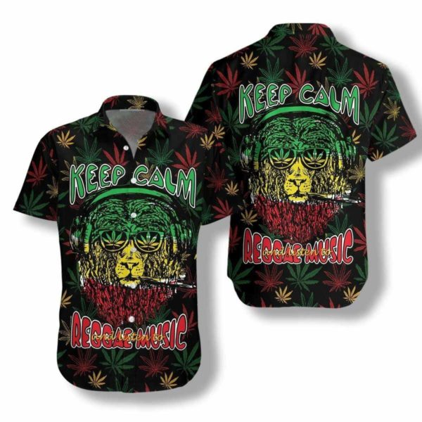 Lion Weed Keep Calm And Listen To Reggae Music Hawaiian Shirt - Hawaiian Shirt - Green