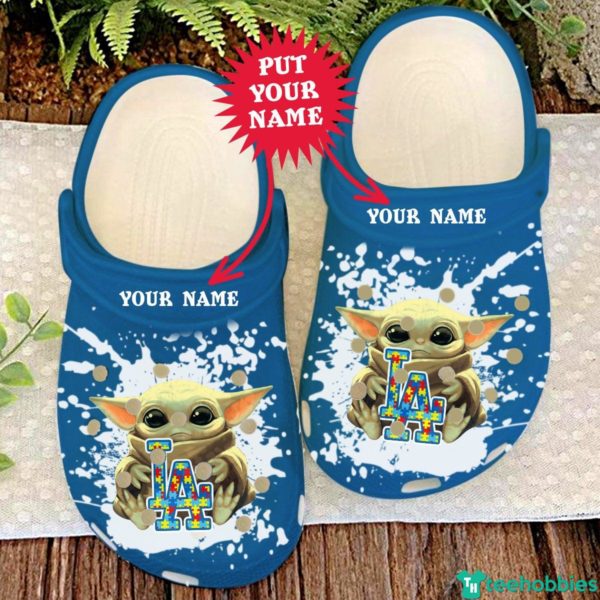 Los Angeles Dodgers Personalized Name Baby Yoda Clog Shoes - Clog Shoes - Blue