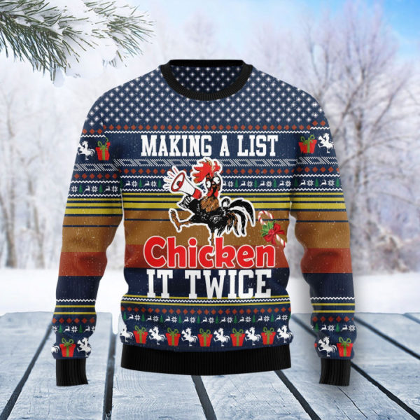 Making A List Chicken It Twice ​Gift Christmas 3D Sweater - AOP Sweater - Navy