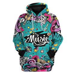 Musical Music Lover All Over Print 3D Hoodie T-Shirt - 3D Zip Hoodie - Light Blue