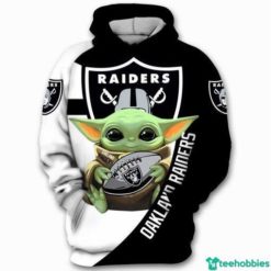 NFL Oakland Raiders Baby Yoda Star Wars All Over Print 3D Hoodie - 3D Hoodie - Black