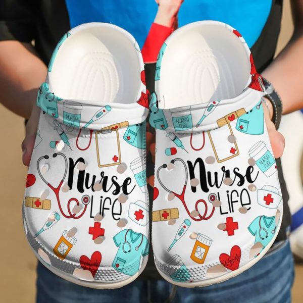 Nurse Life Watercolor Clog Shoes - Clog Shoes - White