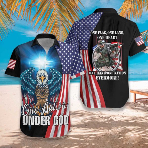 One Nation Under God One Flag One Land One Heart Hawaiian Shirt - Hawaiian Shirt - Black