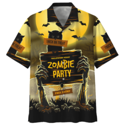 Owl Zombie Party Halloween Hawaiian Shirt - Hawaiian Shirt - Yellow