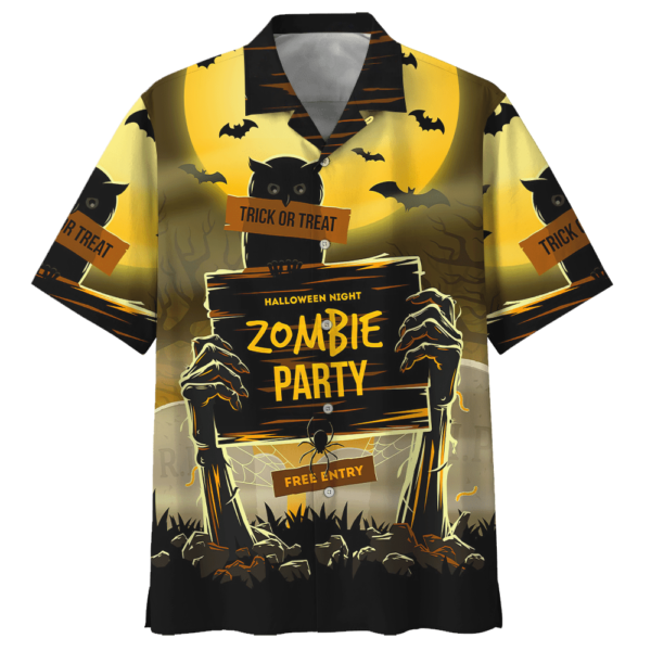 Owl Zombie Party Halloween Hawaiian Shirt - Hawaiian Shirt - Yellow