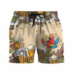Parrot Drinking Beer Hawaiian Aloha Shirts – Beach Shorts - Short Pant - Red