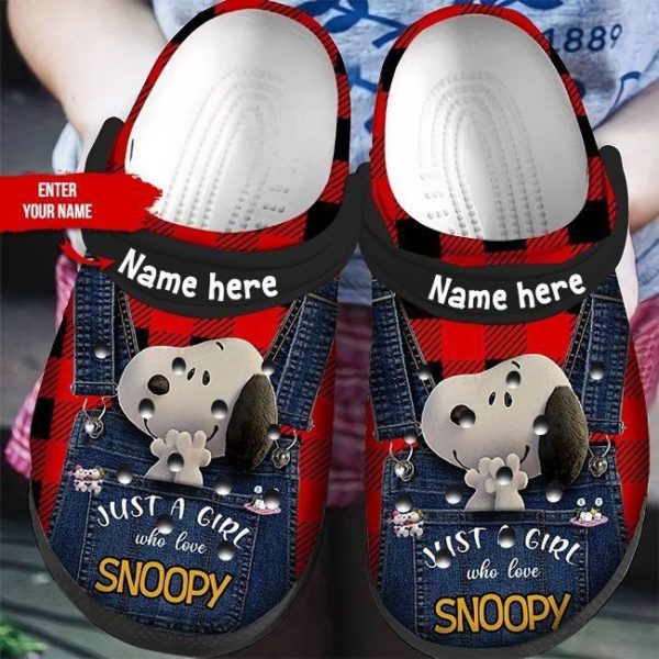 Personalised Name Just A Girl Who Love Snoopy Clog Shoes - Clog Shoes - Red