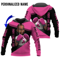 Personalized Name Breast Cancer Fight Like A Girl All Over Print 3D Hoodie - 3D Hoodie - Pink