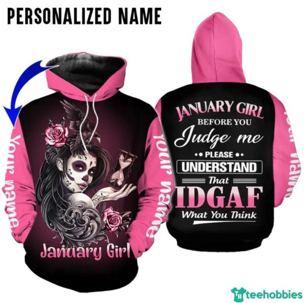 Personalized Name I Am A January Girl Before You Judge Me 3D Hoodie - 3D Hoodie - Pink