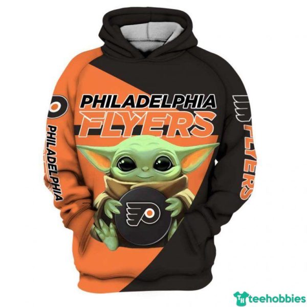 Philadelphia Flyers Baby Yoda Star War All Over Print 3D Hoodie - 3D Hoodie - Black