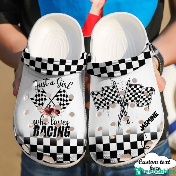 Racing Personalized Just A Girl Who Loves For Men And Women Clog Shoes-Clog Shoes-White