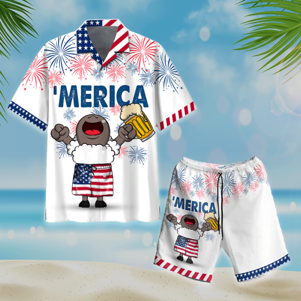 Sheep & Beer America Independence Day Hawaiian Shirt Short Pant - Short Pant - White
