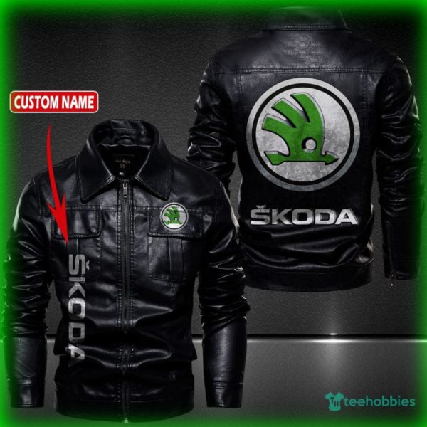 skoda auto personalized name fleece leather jacket 1 glQPB 600x600px Skoda Auto Personalized Name Fleece Leather Jacket