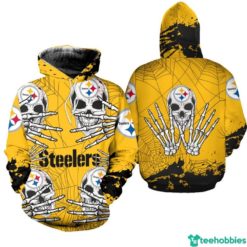 Skull NFL Pittsburgh Steelers All Over Print 3D T-Shirt Hoodie Zip Hoodie - 3D Hoodie - Yellow