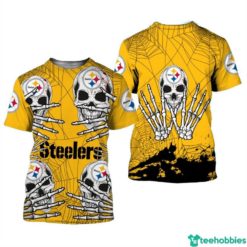 Skull NFL Pittsburgh Steelers All Over Print 3D T-Shirt Hoodie Zip Hoodie - 3D T-Shirt - Yellow