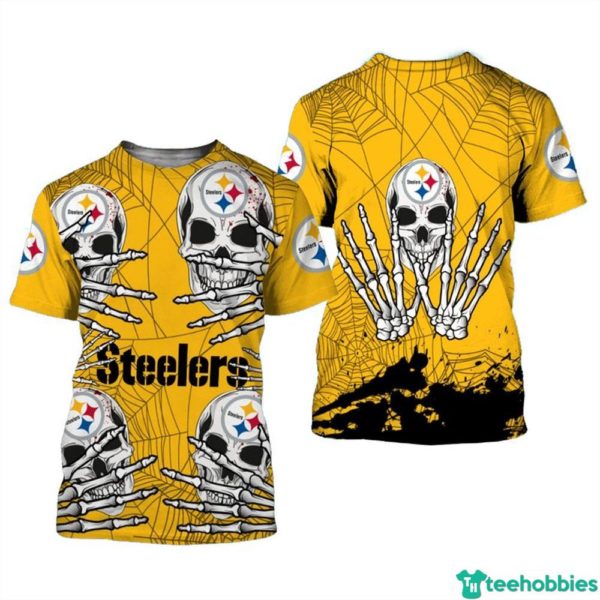 Skull NFL Pittsburgh Steelers All Over Print 3D T-Shirt Hoodie Zip Hoodie - 3D T-Shirt - Yellow