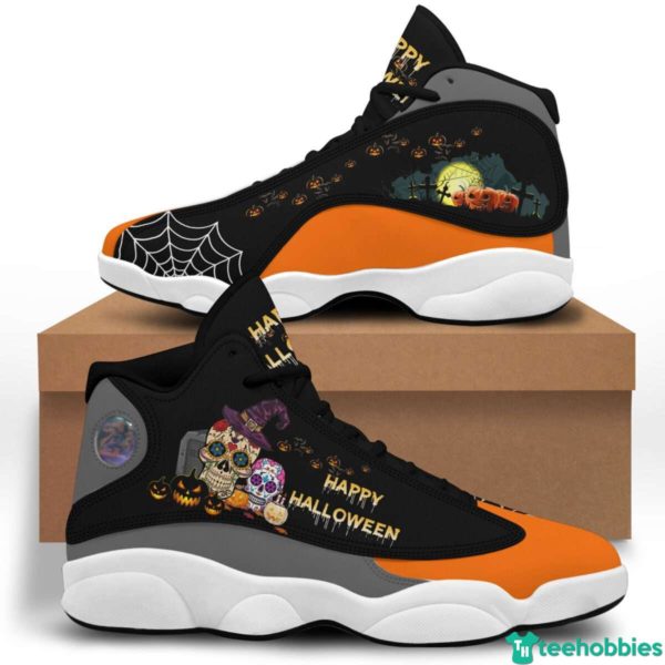 Skull Pumpkin Happy Halloween Air Jordan 13 Shoes - Women's Air Jordan 13 - Black