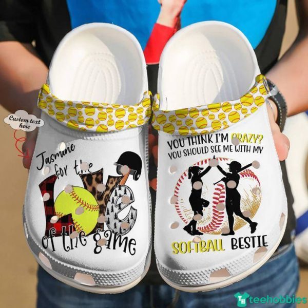Softball Jasmine For The Love Of The Game Bestie Personalized Clog Comfortable For Mens Womens Classic Clog Water Shoes-Clog Shoes-White
