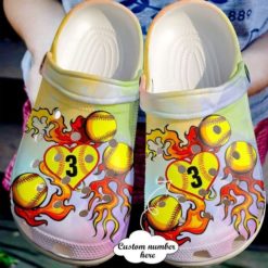 Softball Personalized Number Love On Fire Clog Shoes - Clog Shoes - Yellow