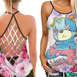 Teddy Bear Sewing Cute Teddy Hollow Tank Top - Hollow Tanktop - Blue