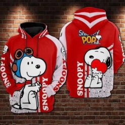 The Peanuts Snoopy Pop Heart All Over Print 3D Hoodie - 3D Hoodie - Red