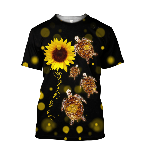 Turtle Sunflower You Are My Sunshine All Over Print 3D Shirt - 3D T-Shirt - Black