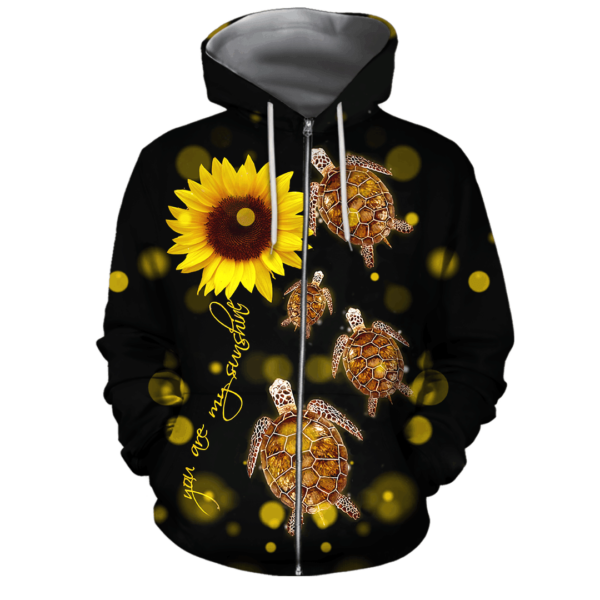 Turtle Sunflower You Are My Sunshine All Over Print 3D Shirt - 3D Zip Hoodie - Black