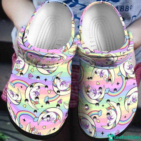 Unicorn And Moon Cute Unicorn Reading Book Clog Shoes - Clog Shoes - Purple