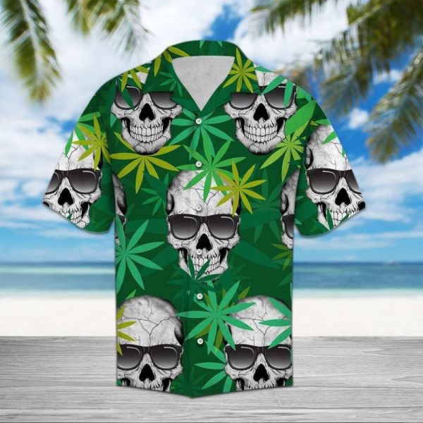 3ea0d69fc8a27a966d556db602ac2c10 600x600px Green Leaf Skull Aloha Hawaiian Shirt