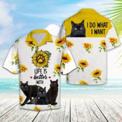 42558a1e626dd14dcdd4ee4d9c810a56 247x247px Life Is Better With Black Cat Sunflower Hawaiian Shirt