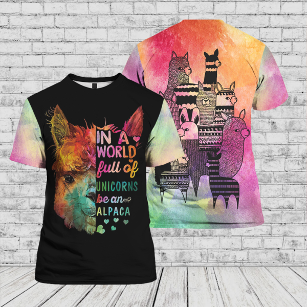 Alpaca In A World 3D All Over Print Shirt - 3D T-Shirt - Black