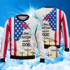American Flag One Nation Under God Christmas Sweater - AOP Sweater - White
