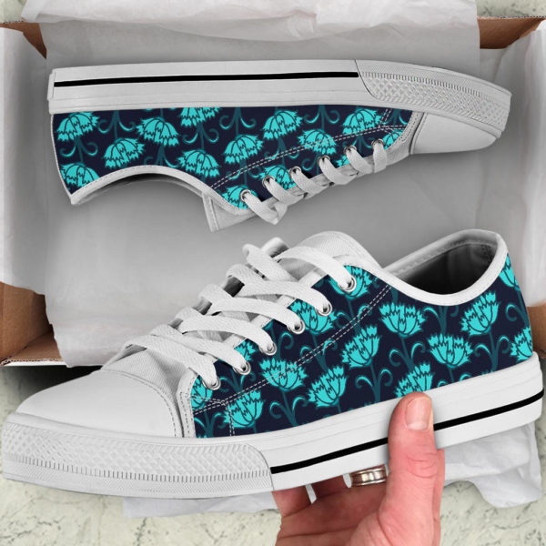 Blue Flower Cute Pattern Low Top Shoes - Women's Shoes - Blue