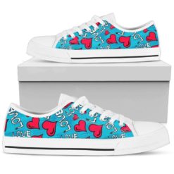Blue Love Hearts Gift For Valentine Low Top Shoes - Women's Shoes - Blue