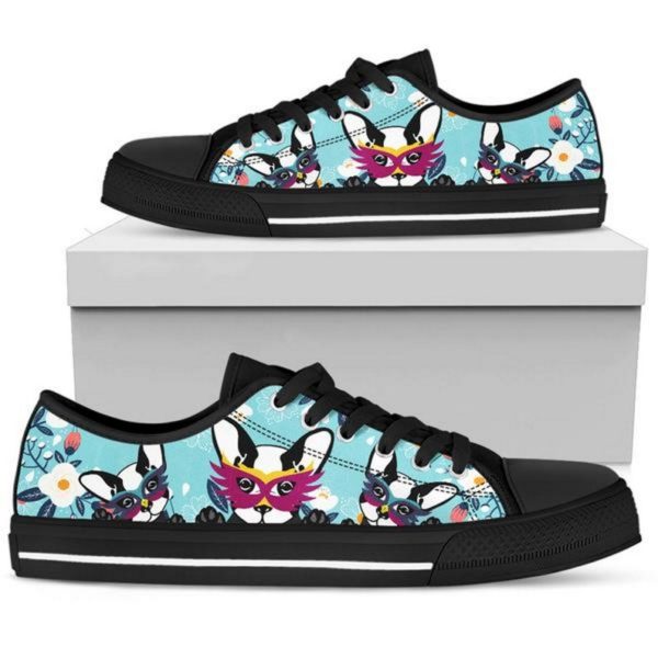 Boston Terrier Cute Dog Low Top Shoes - Women's Shoes - Blue