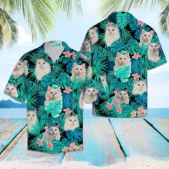 Cat Lover Turkish Van Green Tropical Aloha Hawaiian Shirt - Short-Sleeve Hawaiian Shirt - Blue