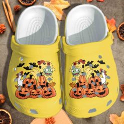 Chicken Dinosaur With Scary Pumpkin Halloween Clog Shoes - Clog Shoes - Yellow
